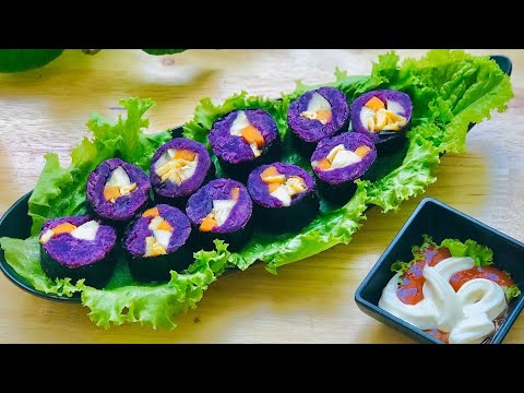 Món kimbap khoai lang tím cực kỳ bắt mắt và bổ dưỡng